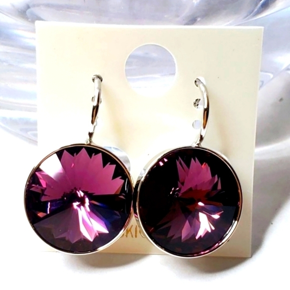 Swarovski Jewelry - SWAROVSKI Element Earrings Purple Round NWOT. Wedding. Party. Working. M…